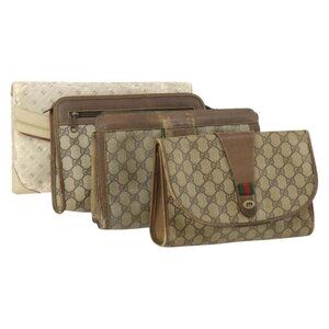 GUCCI GG Supreme Clutch Bag PVC 4 Set Beige